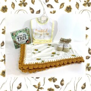 Olive Floral Double-sided Minky Crochet Baby Blanket Gift Set